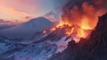 The Etna volcano erupted and spewed molten lava into the atmosphere with force. Generated AI Royalty Free Stock Photo