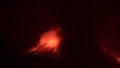 Etna volcano eruption in Sicily with explosions of glowing lava and smoke at night