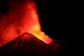 Etna volcano in Sicily during a suggestive explosion of incandescent lava in the dark night during an intense eruption Royalty Free Stock Photo