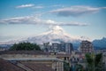 Etna with snow seen from the center of Catania