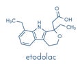 Etodolac NSAID drug molecule. Skeletal formula. Royalty Free Stock Photo