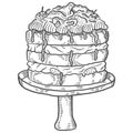 Eton mess cake british or england and dessert snack isolated doodle hand drawn sketch with outline style Royalty Free Stock Photo