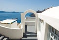Etrance to the caved house with patio in Fira town on the Santorini (Thira) island in Greece.