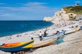 ETRETAT, FRANCE - : Etretat cliff and its beach with unknown people. On August 27 2013 in Normandy