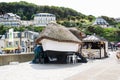 Quay along urban beach in Etretat town