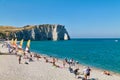 Etretat Normandy France. The chalk cliffs and sunbathers