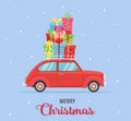 etro red pickup truck with christmas tree Royalty Free Stock Photo