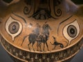Etruscan black painted figure pottery cup Royalty Free Stock Photo