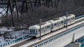 ETS light rail transit crosses the North Saskatchewan River Edmonton Royalty Free Stock Photo