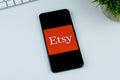 Etsy app logo on a smartphone screen. Royalty Free Stock Photo