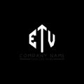 ETV letter logo design with polygon shape. ETV polygon and cube shape logo design. ETV hexagon vector logo template white and Royalty Free Stock Photo
