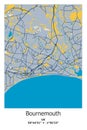 Bournemouth, UK, Unated Kingdom scalable vector map in blue, yellow, gtay, black colors Royalty Free Stock Photo