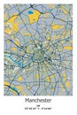 Manchester, UK, Unated Kingdom scalable vector map in blue, yellow, gtay, black colors Royalty Free Stock Photo