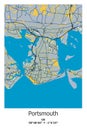 Portsmouth, UK, Unated Kingdom scalable vector map in blue, yellow, gtay, black colors Royalty Free Stock Photo