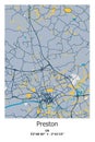 Preston, UK, Unated Kingdom scalable vector map in blue, yellow, gtay, black colors Royalty Free Stock Photo