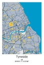 Tyneside, UK, Unated Kingdom scalable vector map in blue, yellow, gtay, black colors Royalty Free Stock Photo