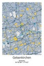 Gelsenkirchen, Germany scalable vector map in blue, yellow, gtay, black colors Royalty Free Stock Photo