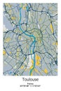 Toulouse, France scalable vector map in blue, yellow, gtay, black colors Royalty Free Stock Photo