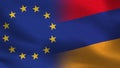 EU and Armania Realistic Half Flags Together Royalty Free Stock Photo
