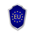 EU badge on the shield. Symbol of countries security. Blue illustration of European patriotism