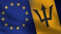 EU and Barbados Realistic Half Flags Together