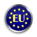 EU button with silver trim. Round button with the emblem of the European Union. Stock image Royalty Free Stock Photo