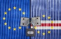 EU and Cape Verde flag on door with padlock Royalty Free Stock Photo