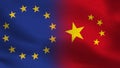EU and China Realistic Half Flags Together
