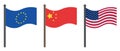 EU, China and USA flag set in flat style Royalty Free Stock Photo