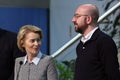 EU Commission President Ursula von der Leyen and EU Council President Charles Michel Royalty Free Stock Photo