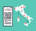 EU Digital COVID Certificate vector illustration. Domestic flights in Italy