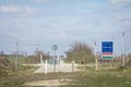 EU Entrance roadsign blocked by the Border fence between Rastina Serbia and Bacsszentgyorgy Hungary