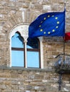 EU flag on the background of an old building Royalty Free Stock Photo