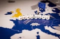 EU flag and graphene word over a map of europe