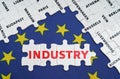 The EU flag has city name puzzles and puzzles with the words - industry