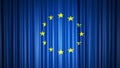 EU flag silk curtain on stage. 3D illustration