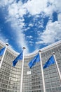 EU flags in front of Berlaymont building, Brussels, Belgium