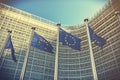EU flags in front of European Commission building. Brussels, Belgium Royalty Free Stock Photo