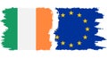 EU and Ireland grunge flags connection vector