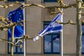 EU and Israeli flags flutter in the wind