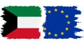 EU and Kuwait grunge flags connection vector