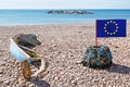 EU lobster pot on lonely beach. Brexit comment, Easy to get into. Concept