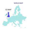 EU map and World Map together, EU map marked in World Map with blue color and EU Map