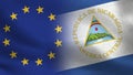 EU and Nicaragua Realistic Half Flags Together