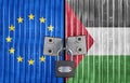 EU and Palestine flag on door with padlock