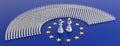 Members of European Parliament as pawns and a chess king and queenon European Union flag. 3d illustration Royalty Free Stock Photo