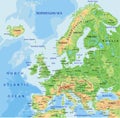 High detailed Europe physical map with labeling. Royalty Free Stock Photo