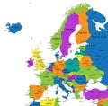 Colorful Europe political map with clearly labeled, separated layers.