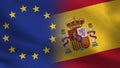 EU and Spain Realistic Half Flags Together
