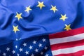 EU and USA. Euro flag and USA flag Royalty Free Stock Photo